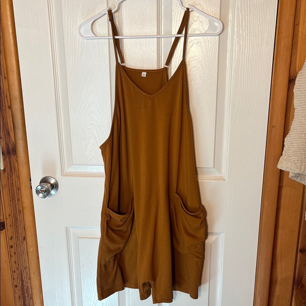 Brown Sleeveless Romper with Pockets